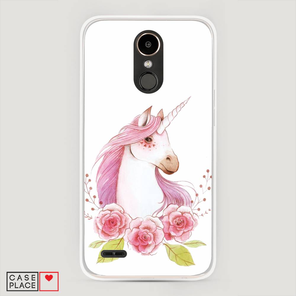 

Чехол на LG K10 2017 "Единорог цветы", Белый;розовый;серый, 81350-1