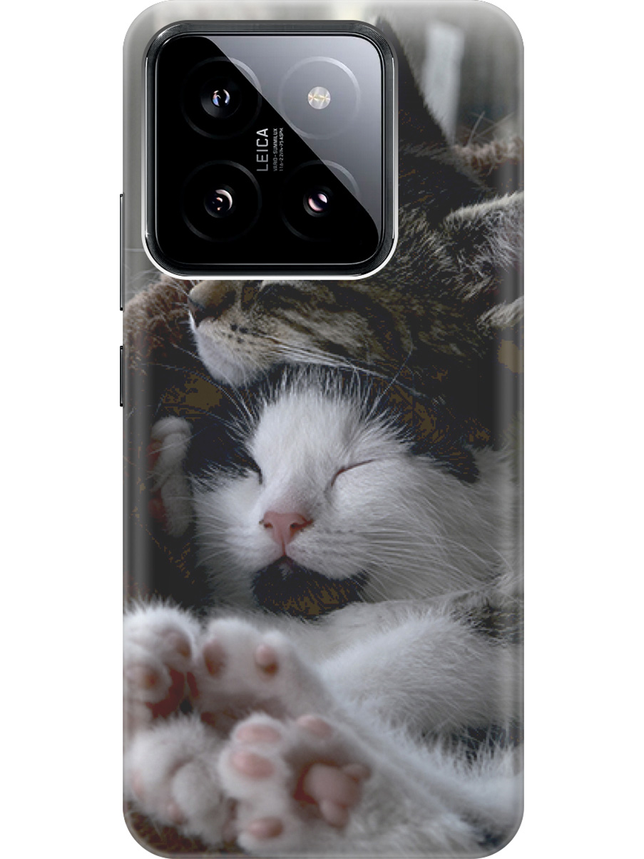 

Силиконовый чехол на Xiaomi 14 с рисунком "Отдыхающие котики", Белый;коричневый;черный, 20012082