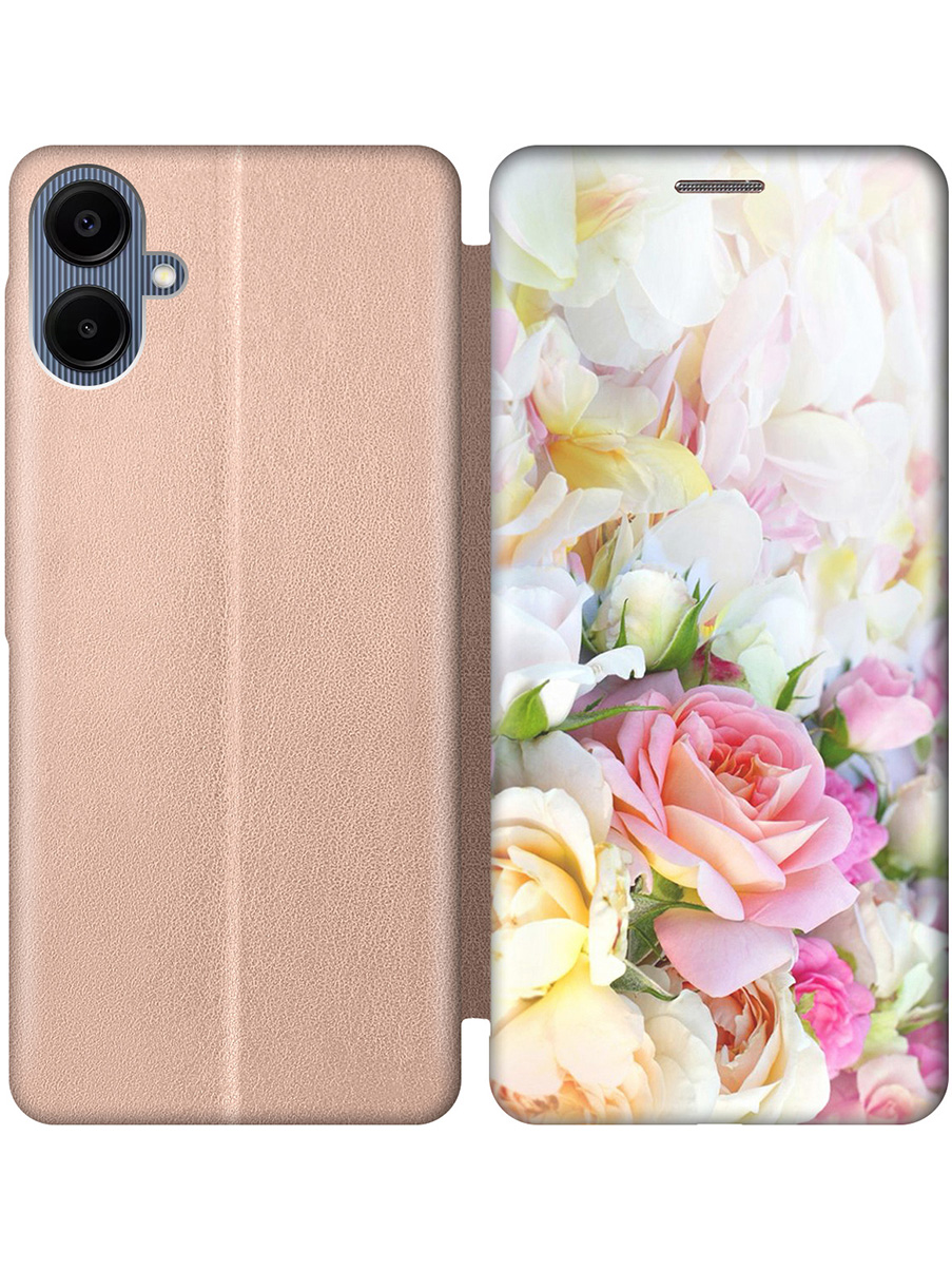 

Чехол-книжка на Samsung Galaxy A06 с принтом "Нежные розы" золотой, Золотистый;белый;желтый;розовый, 786717521