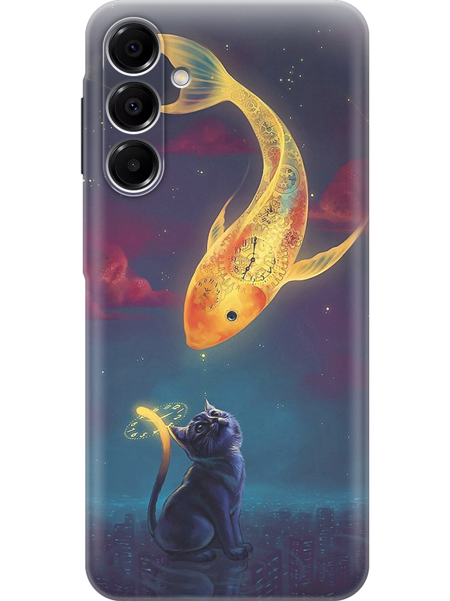 

Силиконовый чехол на Samsung Galaxy A16 с принтом "Кот и рыбка", Прозрачный;желтый;серый;синий, 786721785