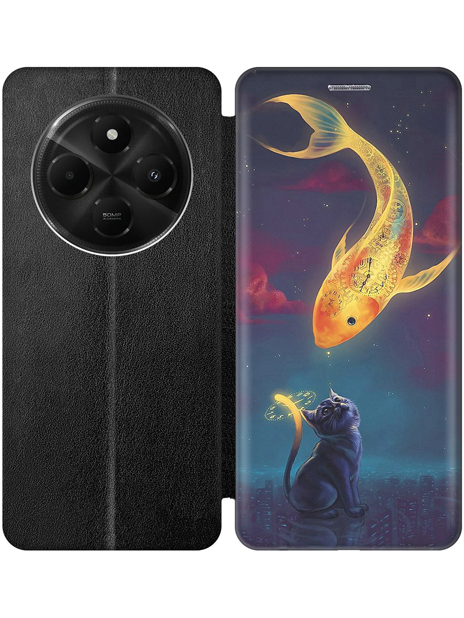 

Чехол-книжка на Xiaomi Redmi 14C / Poco C75 с принтом "Кот и рыбка" черный, Черный;желтый;серый;синий, 786715785