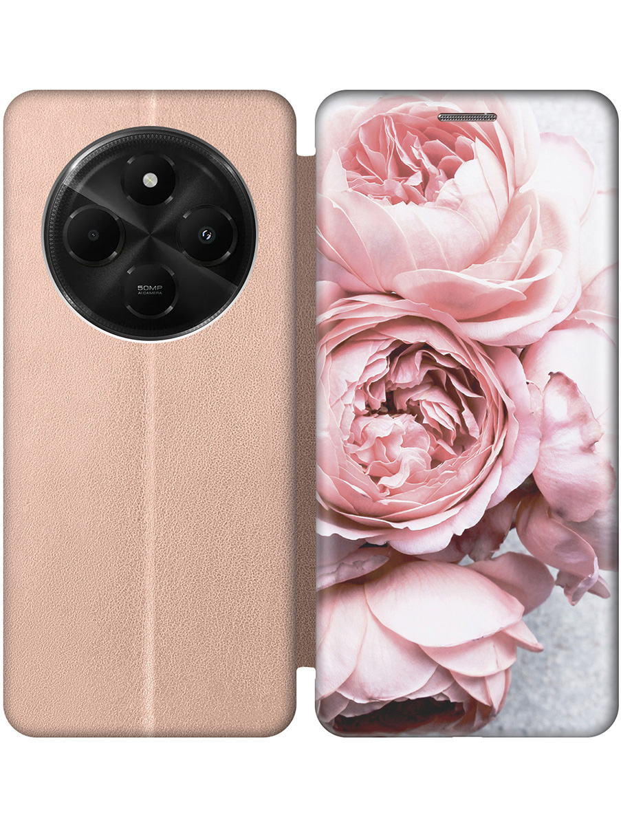 

Чехол-книжка на Xiaomi Redmi 14C, Poco C75 с принтом "Нежность" золотой, Золотистый;белый;зеленый;розовый, 786715721