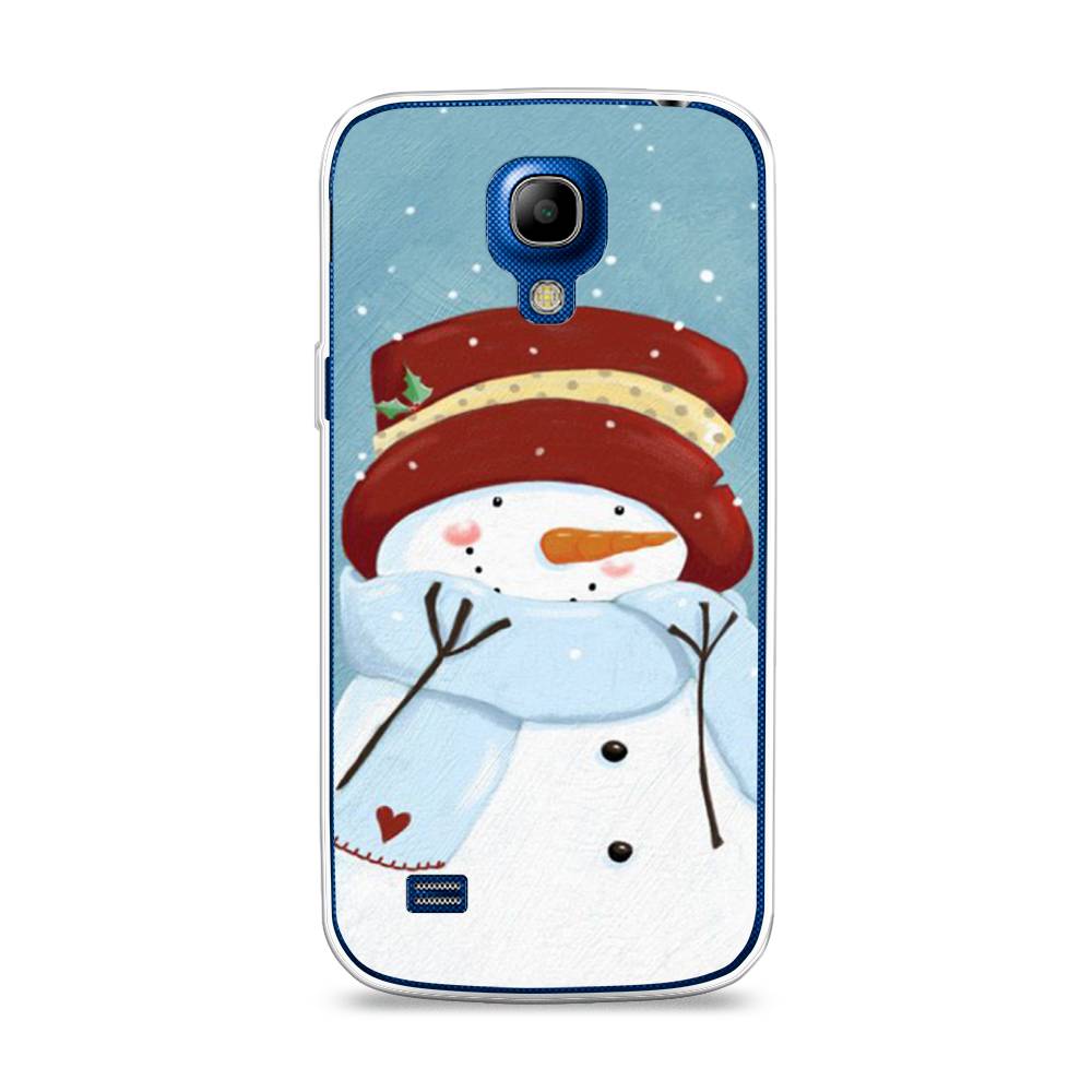 

Чехол на Samsung Galaxy S4 mini "Застенчивый снеговик", Голубой;белый;красный, 24050-5