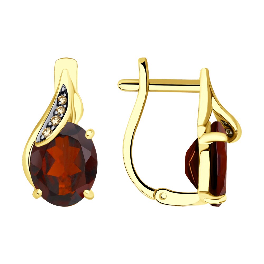 

Серьги из желтого золота с фианитом/гранатом Diamant 53-320-01561-1, 53-320-01561-1