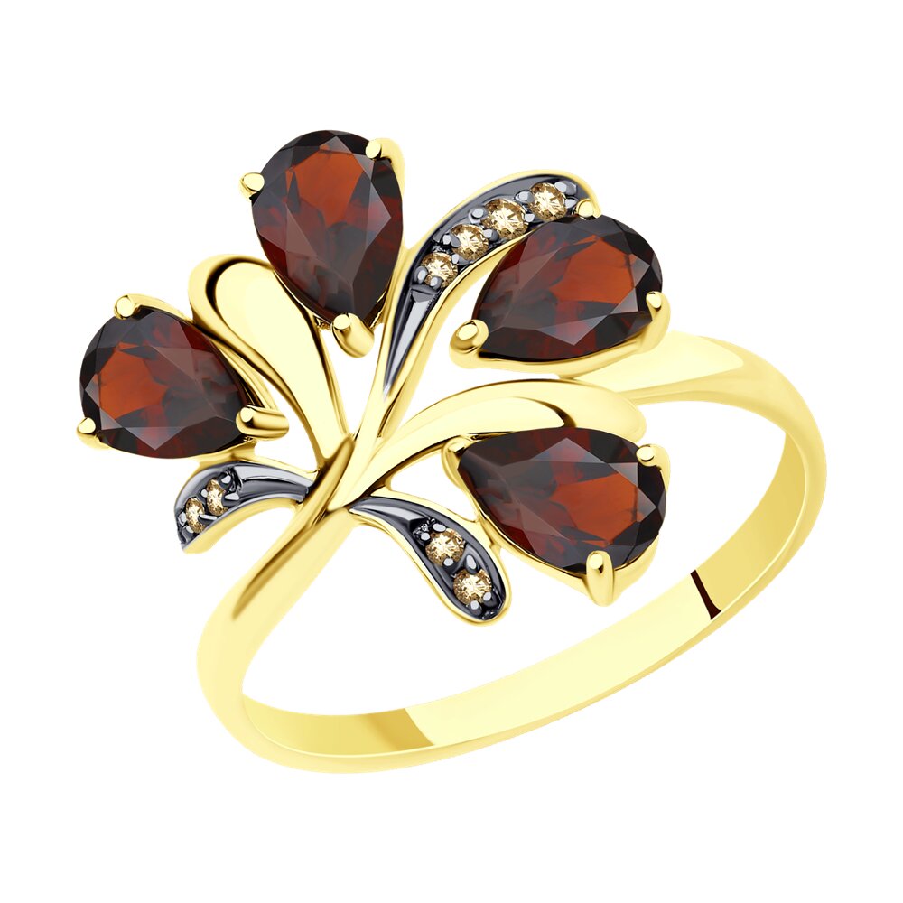 

Кольцо из желтого золота с фианитом/гранатом р. 19,5 Diamant 53-310-01579-1, 53-310-01579-1