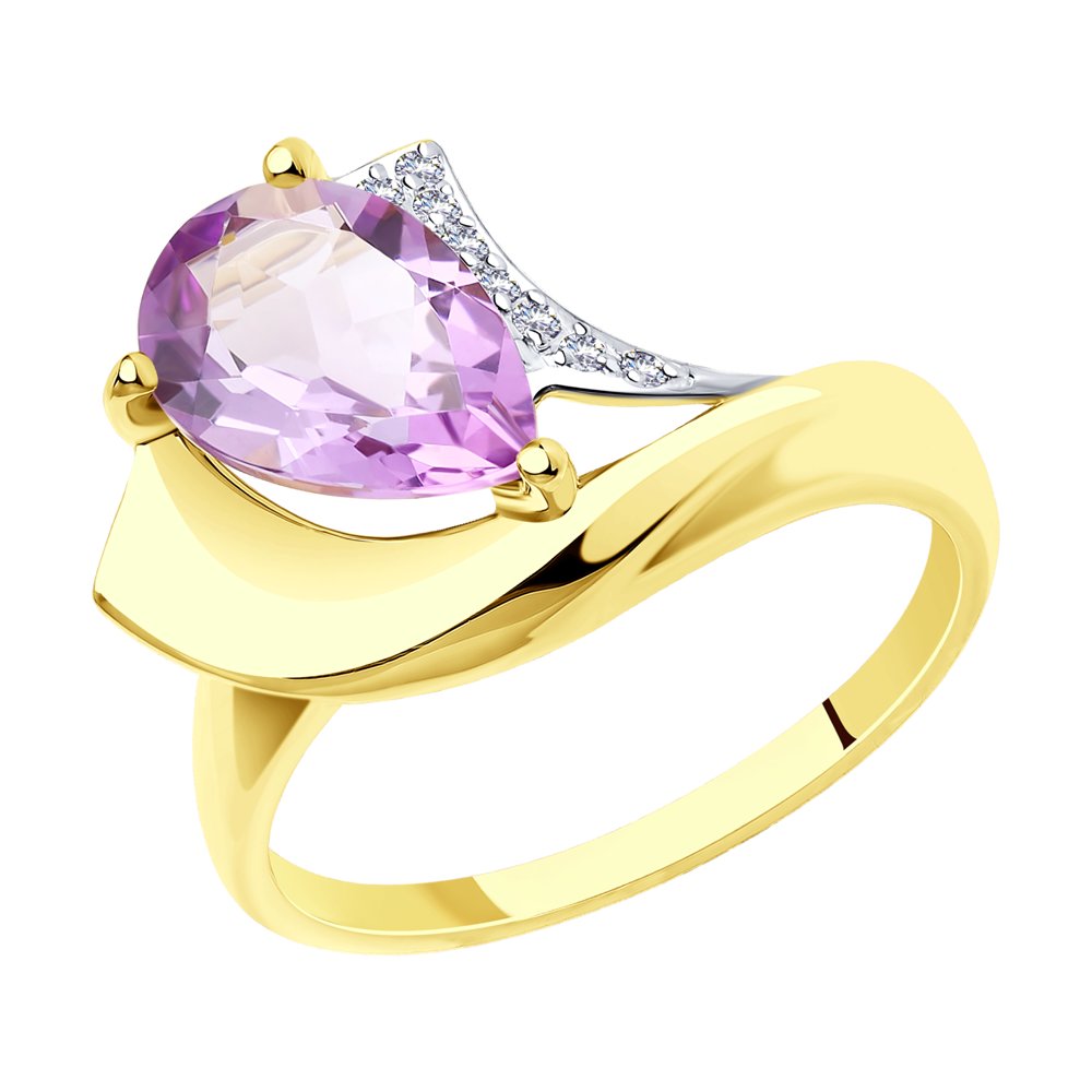 

Кольцо из золота р. 17,5 Diamant 53-310-00928-2, фианит\аметист, 53-310-00928-2