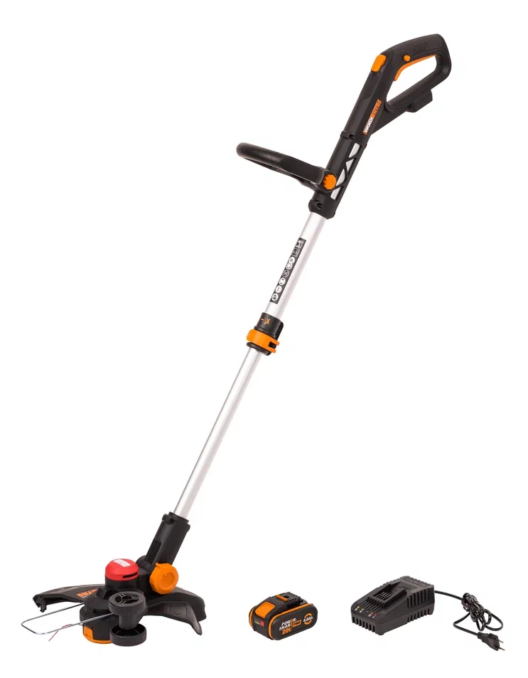 

Триммер аккумуляторный бесщёточный WORX WG173E, 20В, 33см, 4Ач х1, ЗУ 2А, коробка, WG173E