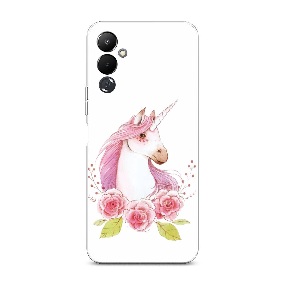 

Чехол на Tecno Pova 4 "Единорог цветы", Белый;розовый;серый, 302550-1
