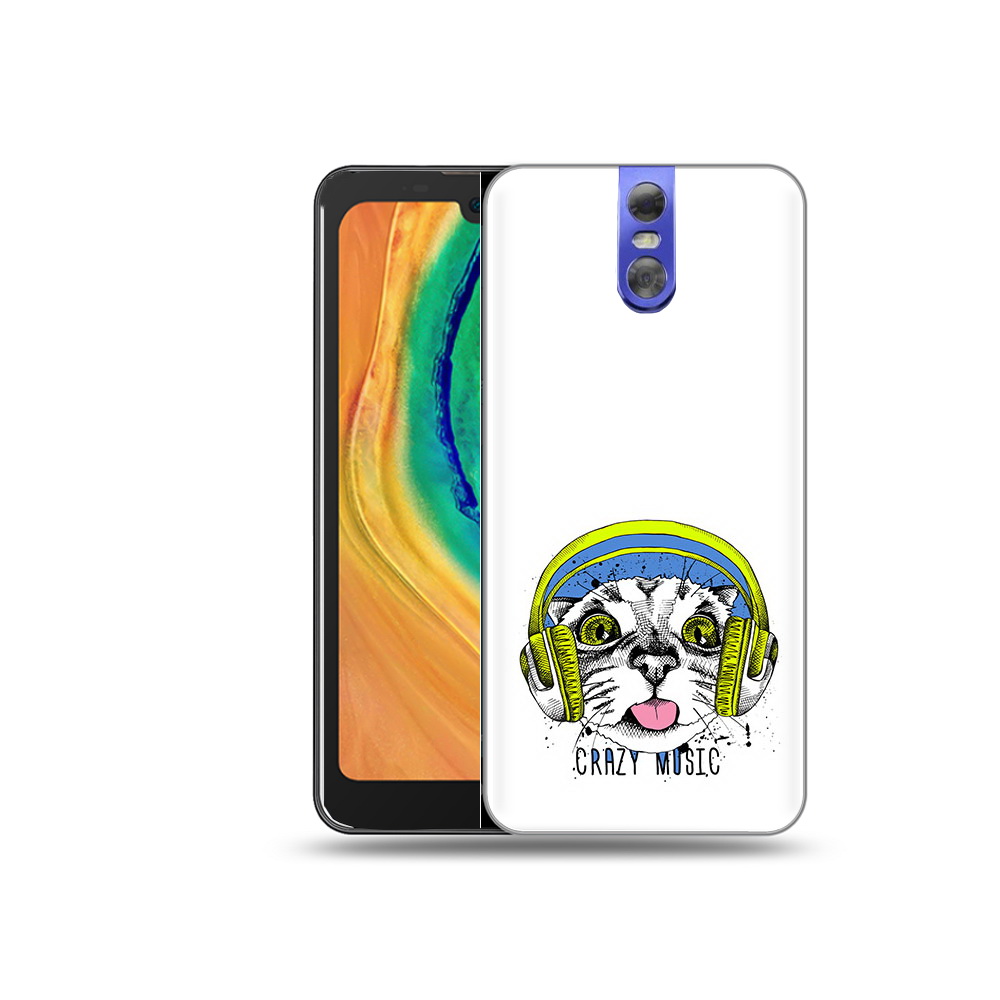 

Чехол MyPads Tocco для Doogee BL7000 кошка в наушниках рисунок, Прозрачный, Tocco