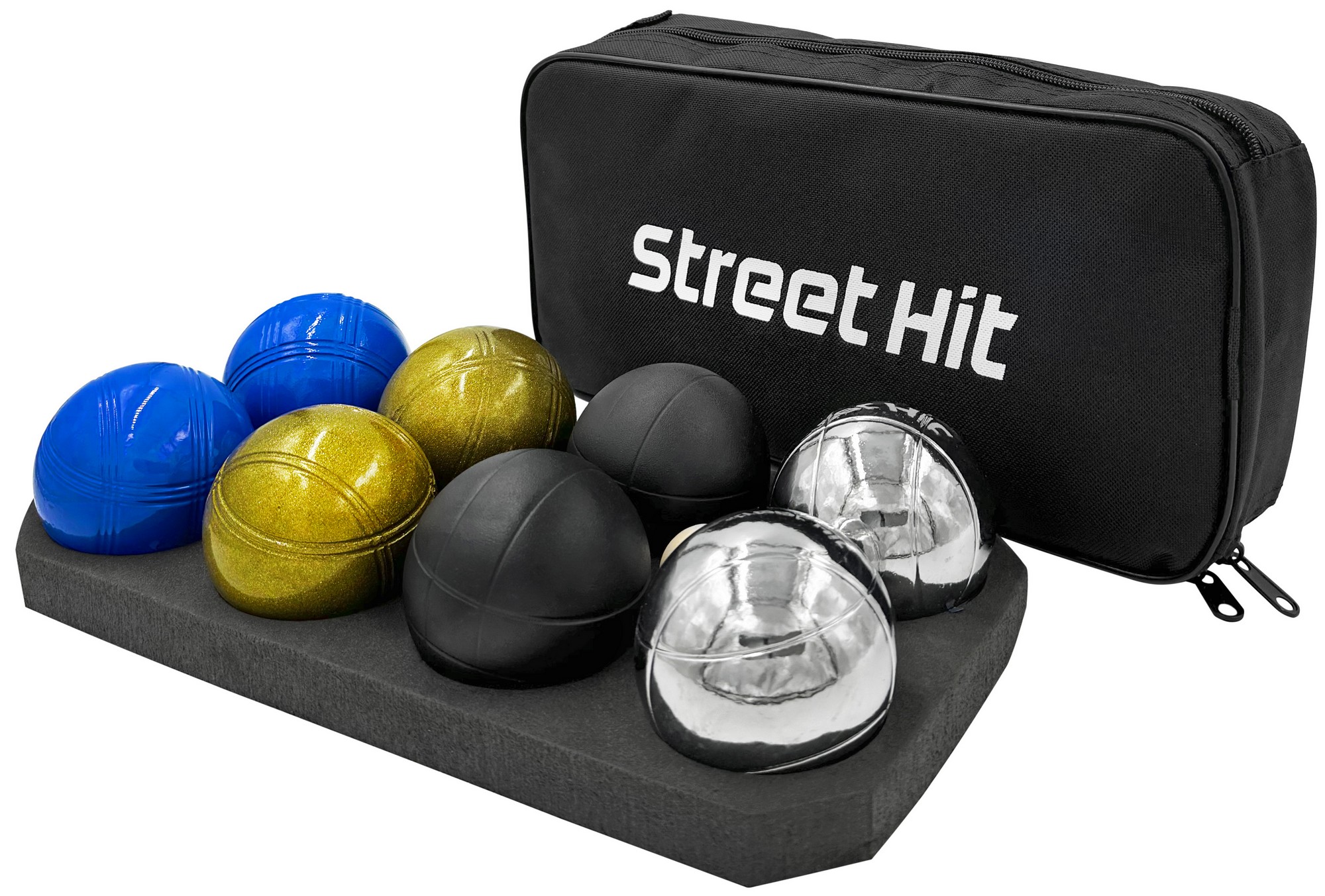 Набор для игры Street Hit Петанк, 8 шаров из металла, стальной+золотой+черный+синий