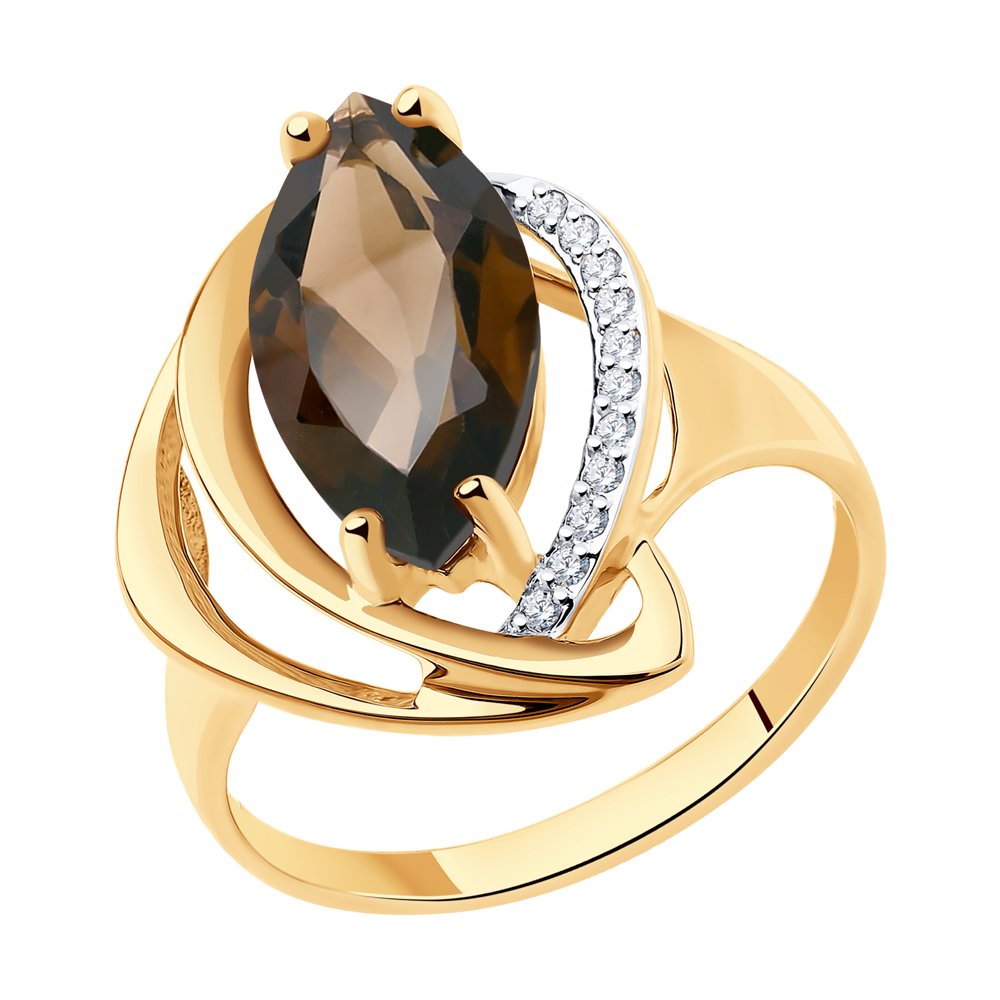 

Кольцо из красного золота с фианитом/раухтопазом р. , Diamant 51-310-00966-1, 51-310-00966-1