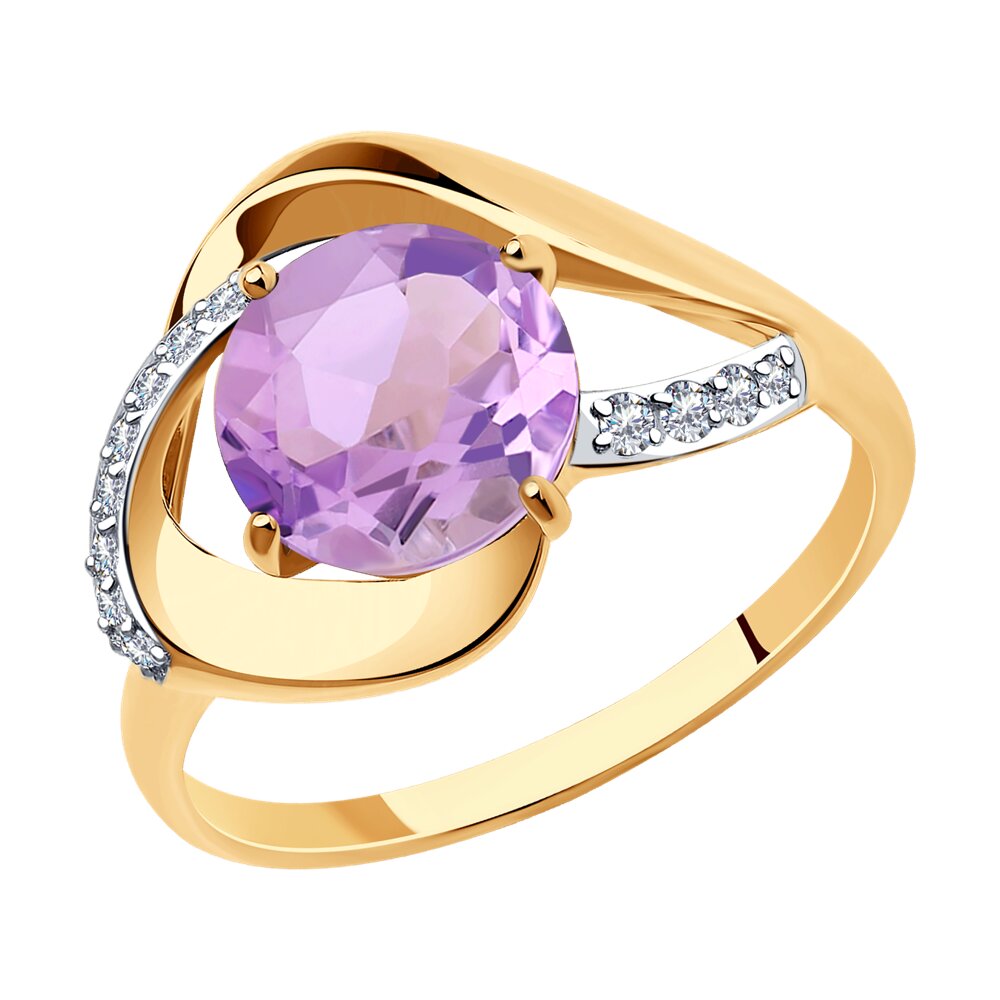 

Кольцо из красного золота с фианитом/аметистом р. 18 Diamant 51-310-00922-2, 51-310-00922-2