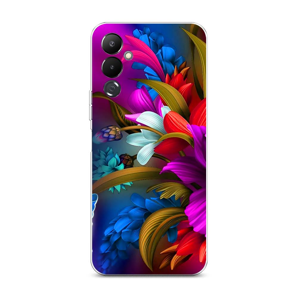 

Чехол на Tecno Pova 4 "Фантастические цветы", Фиолетовый;красный;синий, 302550-2