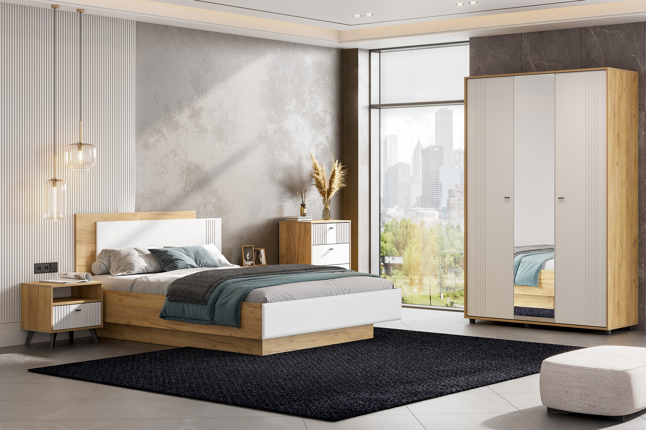 

Спальня Милан дуб золотой / белый матовый