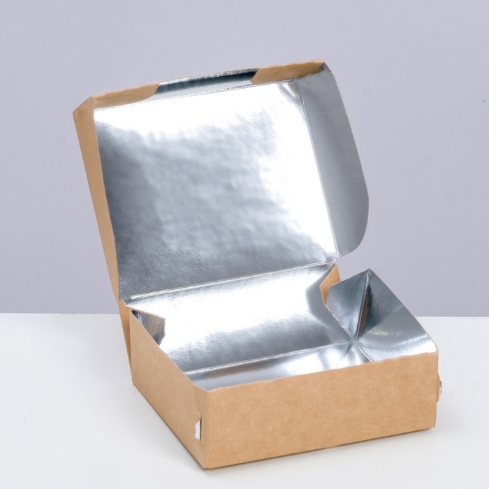 

Коробка складная, крафт, с термоламинацией, 10 х 8 х 3,5 см, Упаковка для фаст-фуда