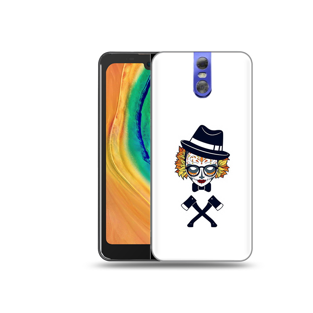

Чехол MyPads Tocco для Doogee BL7000 девушка в маске с топорами рисунок, Прозрачный, Tocco