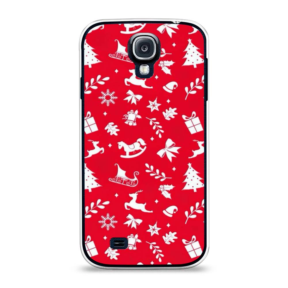 

Чехол на Samsung Galaxy S4 "Красный новогодний фон", Красный;белый, 23950-5