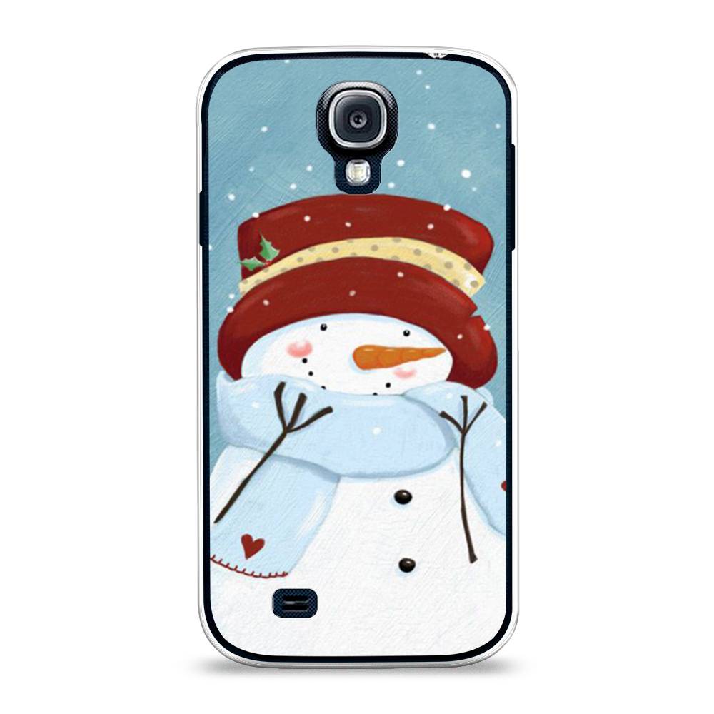 

Чехол на Samsung Galaxy S4 "Застенчивый снеговик", Голубой;белый;красный, 23950-5