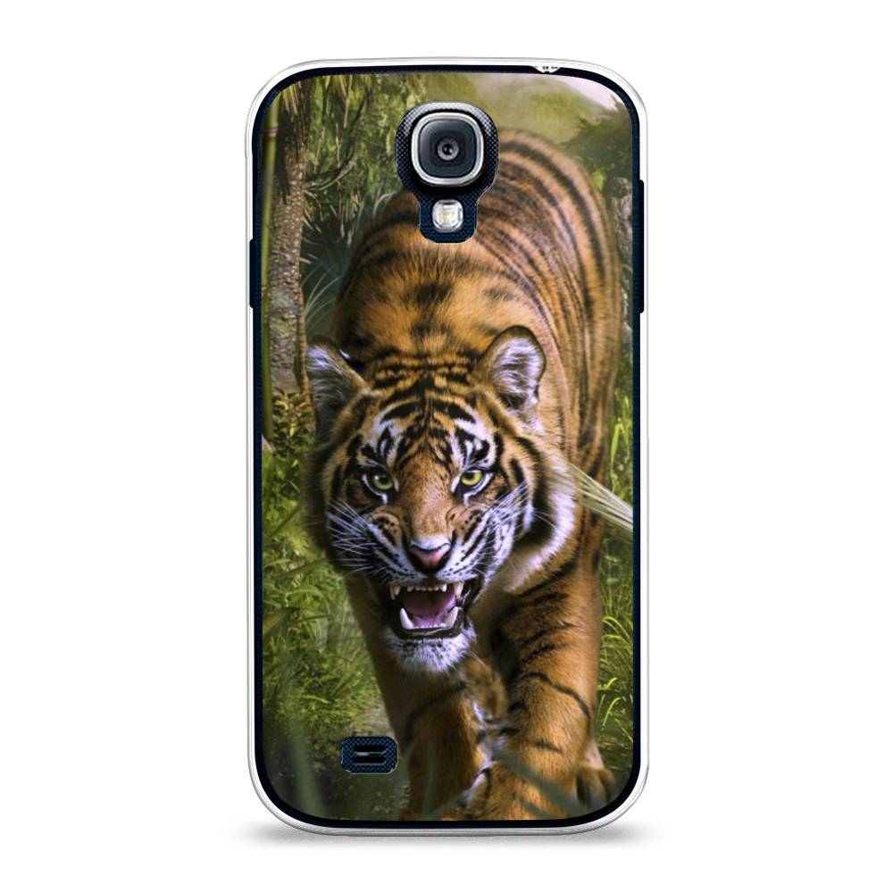 

Чехол на Samsung Galaxy S4 "Тигр в джунглях 2", Оранжевый;зеленый, 23950-1