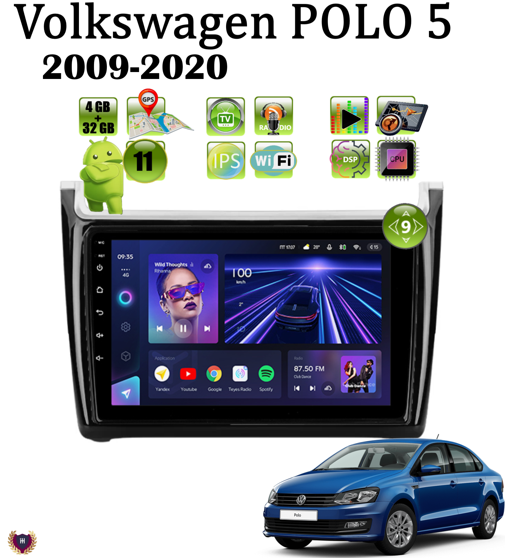 

Автомагнитола Podofo для Volkswagen Polo (2009-2020) , Android 11, 4/32 GB, GPS, Bluetooth