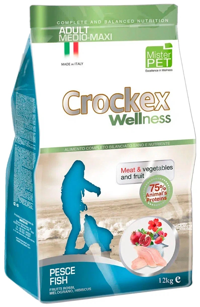 Сухой корм для собак Crockex Wellness Adult Medio-Maxi, рыба, рис, 12кг