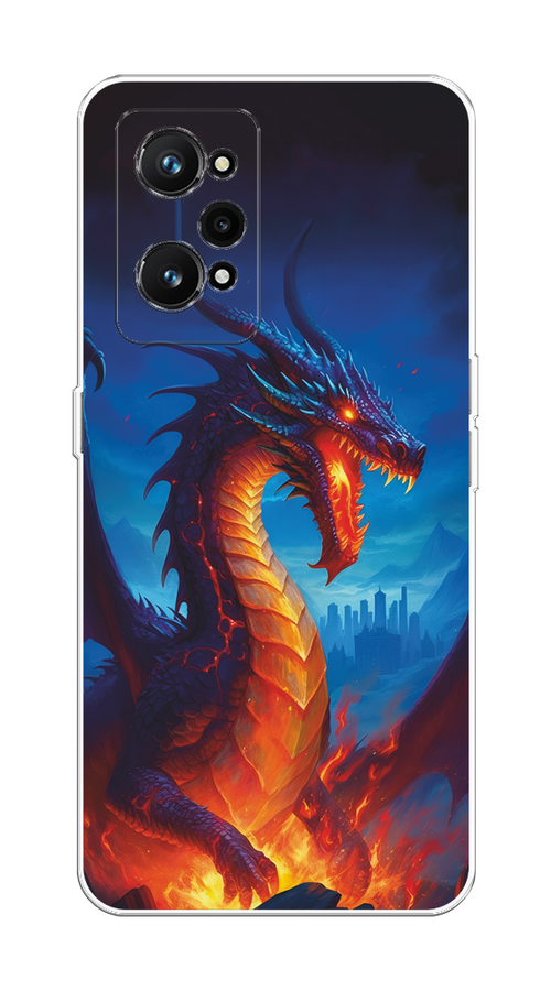 

Чехол на Realme GT Neo 3T/Neo 2 "Дракон над лавой", Оранжевый;коричневый;синий, 257750-1