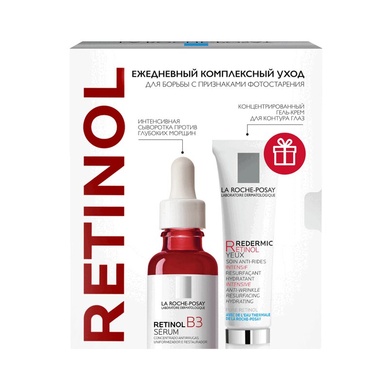 Набор для лица La Roche-Posay retinol B3 сывороткагель-крем для глазкрем солнцезащитный 8663₽