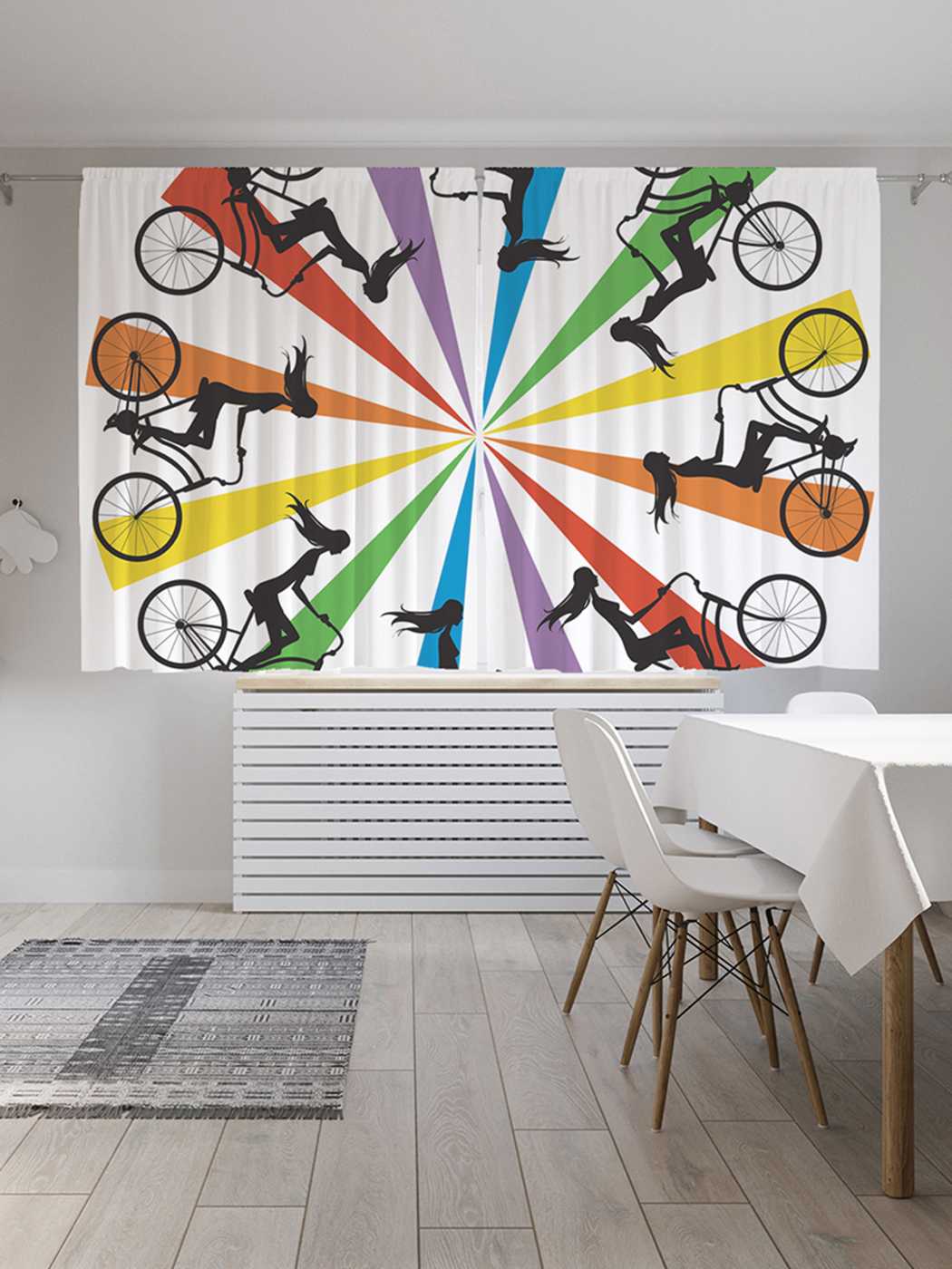 фото Классические шторы joyarty "на велосипеде по радуге", oxford delux, 2 полотна 145x180 см
