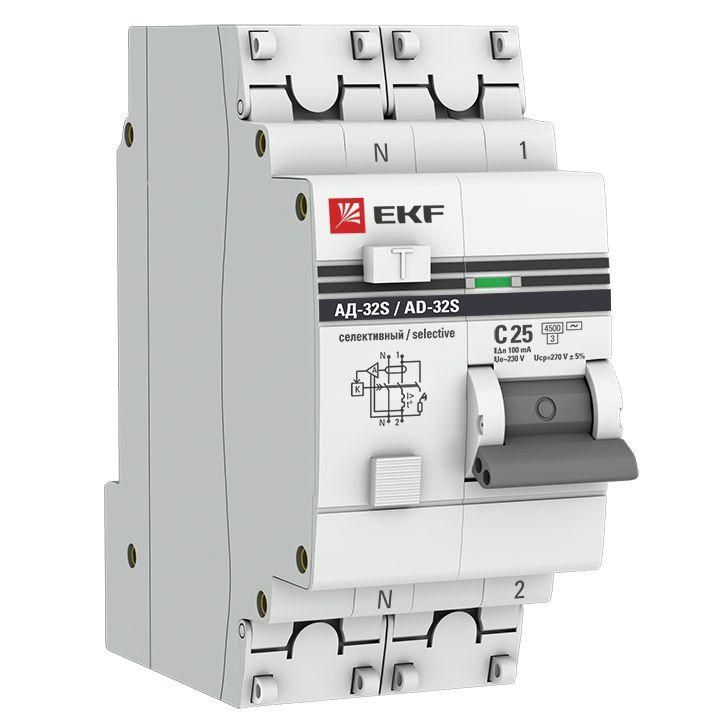 

Выкл. автом. дифф. тока 2п (1P+N) 25А 100мА АД-32 селект. PROxima EKF DA32-25-100S-pro