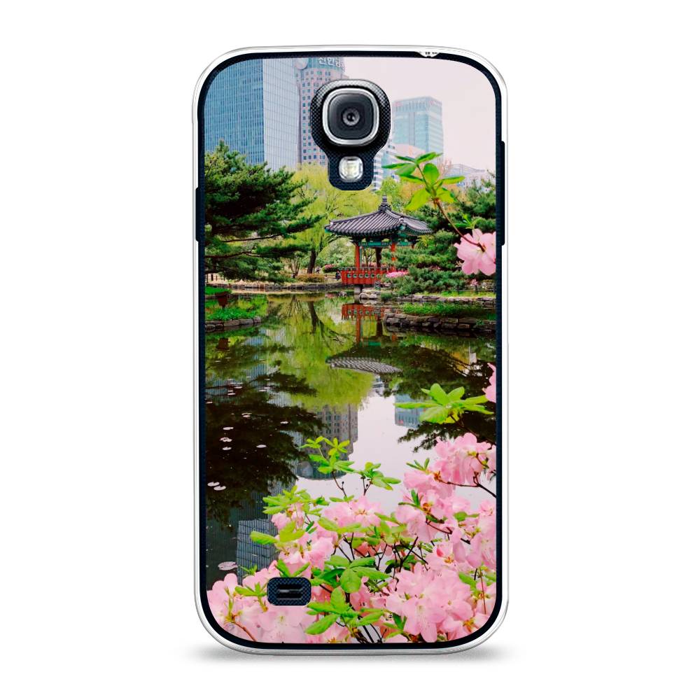 

Чехол на Samsung Galaxy S4 "Сакура возле озера", Зеленый;розовый;голубой, 23950-2