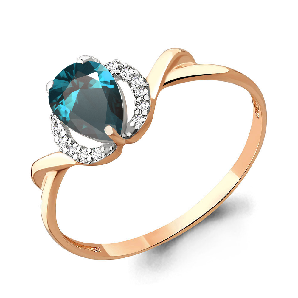 

Кольцо из золота с топазом\фианитом Aquamarine Aquamarine 6597008А_585_кз р, 6597008А_585_кз