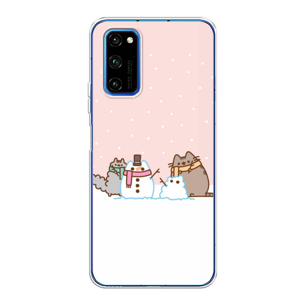 

Чехол на Huawei Honor V30 Pro "Котики в снегу", Розовый;белый;серый, 611450-5