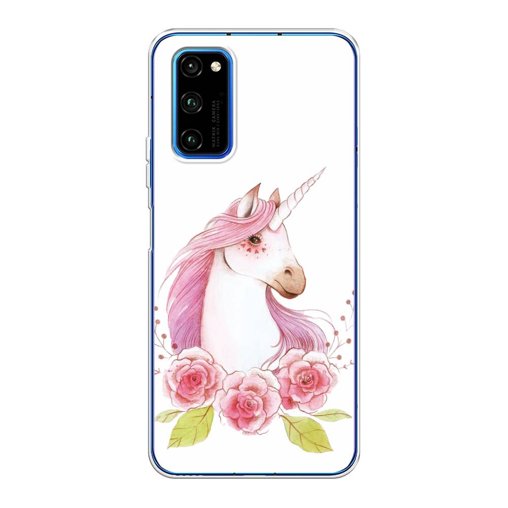 

Чехол на Huawei Honor V30 Pro "Единорог цветы", Белый;розовый;серый, 611450-1