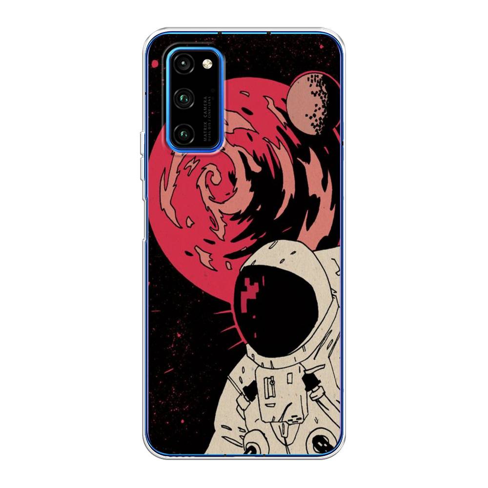 

Чехол на Huawei Honor V30 Pro "Космонавт возле Марса", Черный;красный, 611450-2