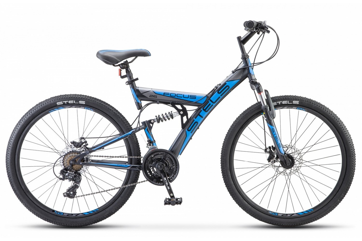 

Велосипед Stels Focus MD 26 21 sp V010 2022 18" черный/синий, Focus MD 26 21 sp V010