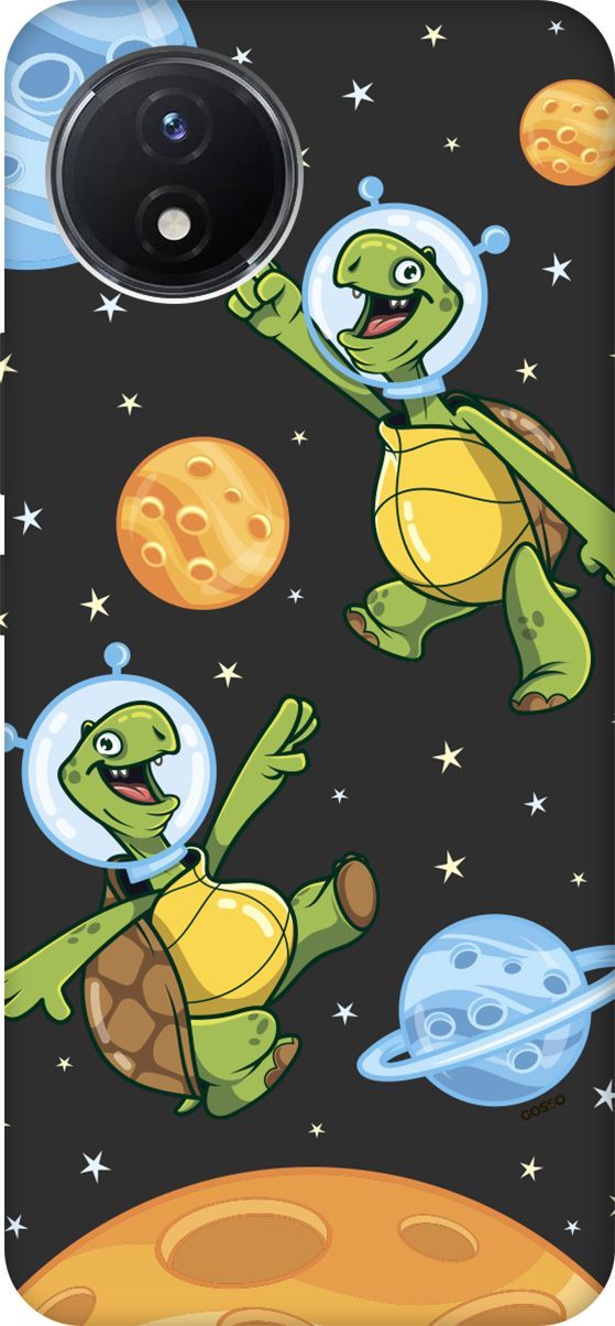 

Матовый Soft Touch Чехол на Vivo Y02 с 3D принтом "CosmoTurtles" черный, Черный;бежевый, 157844