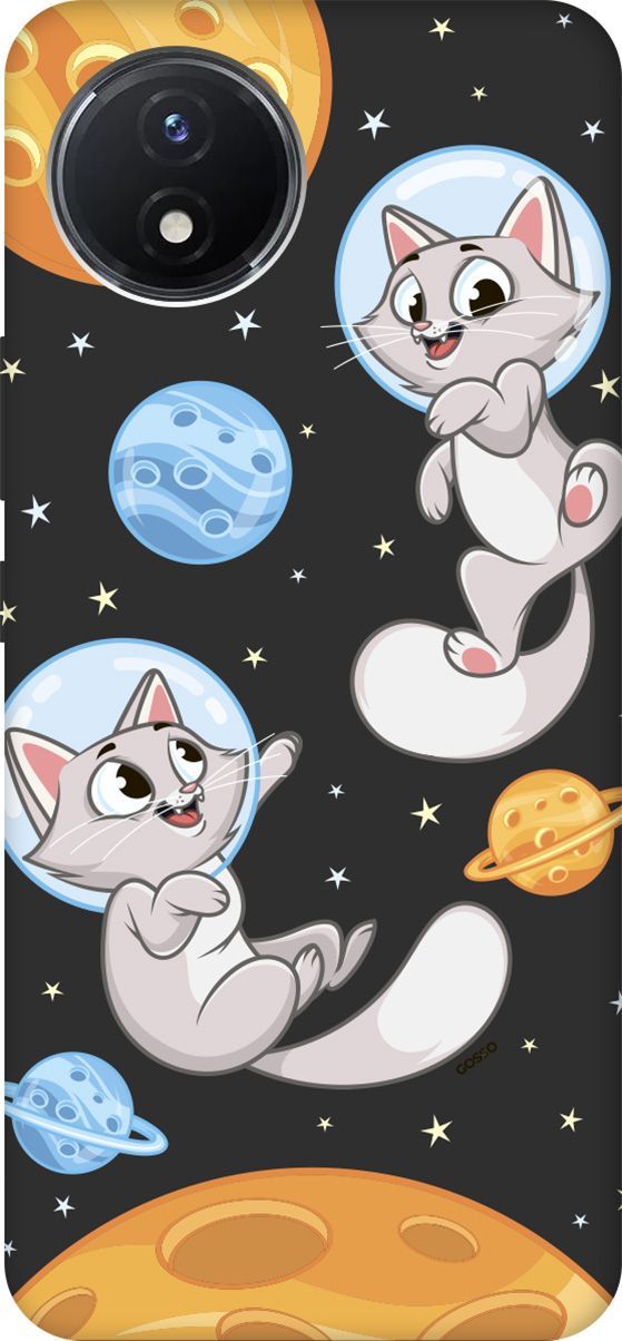 

Матовый Soft Touch Чехол на Vivo Y02 с 3D принтом "CosmoCats" черный, Черный;серый, 157844