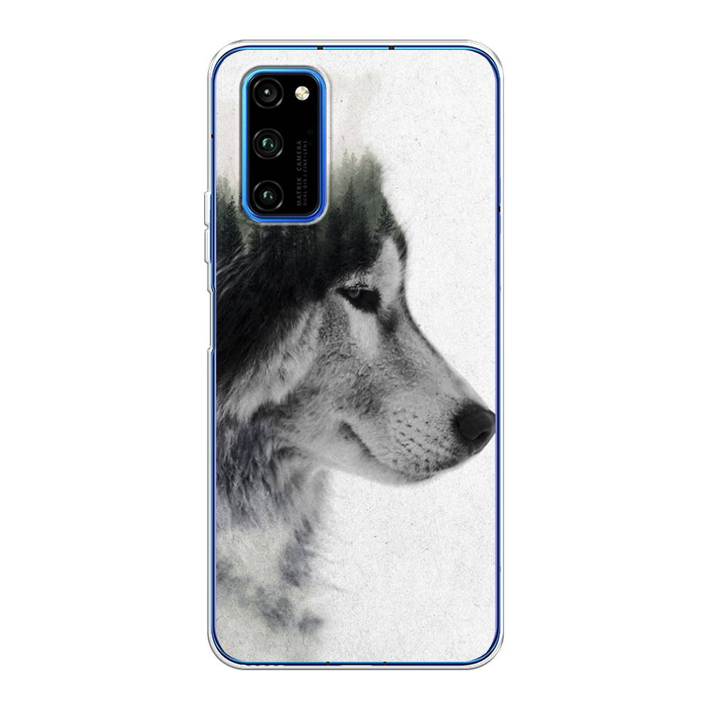 

Чехол на Huawei Honor V30 Pro "Волк лес", Серый;белый, 611450-1