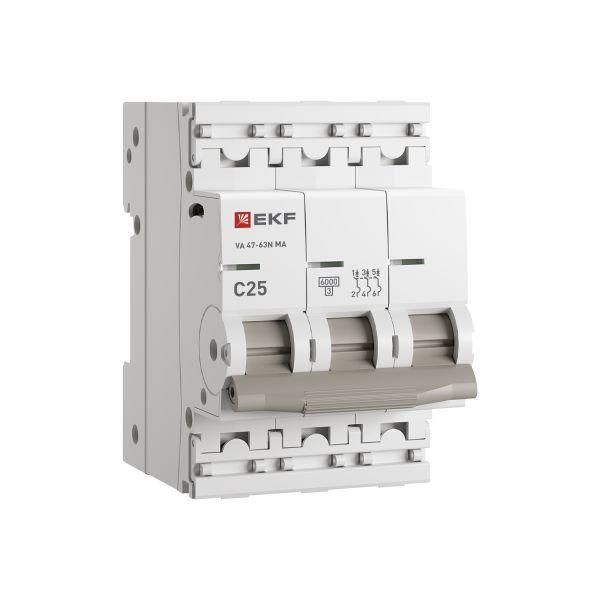 

Выкл. автом. 3п C 25А 6кА ВА 47-63N MA без теплового расцеп. PROxima EKF M63MA6325C