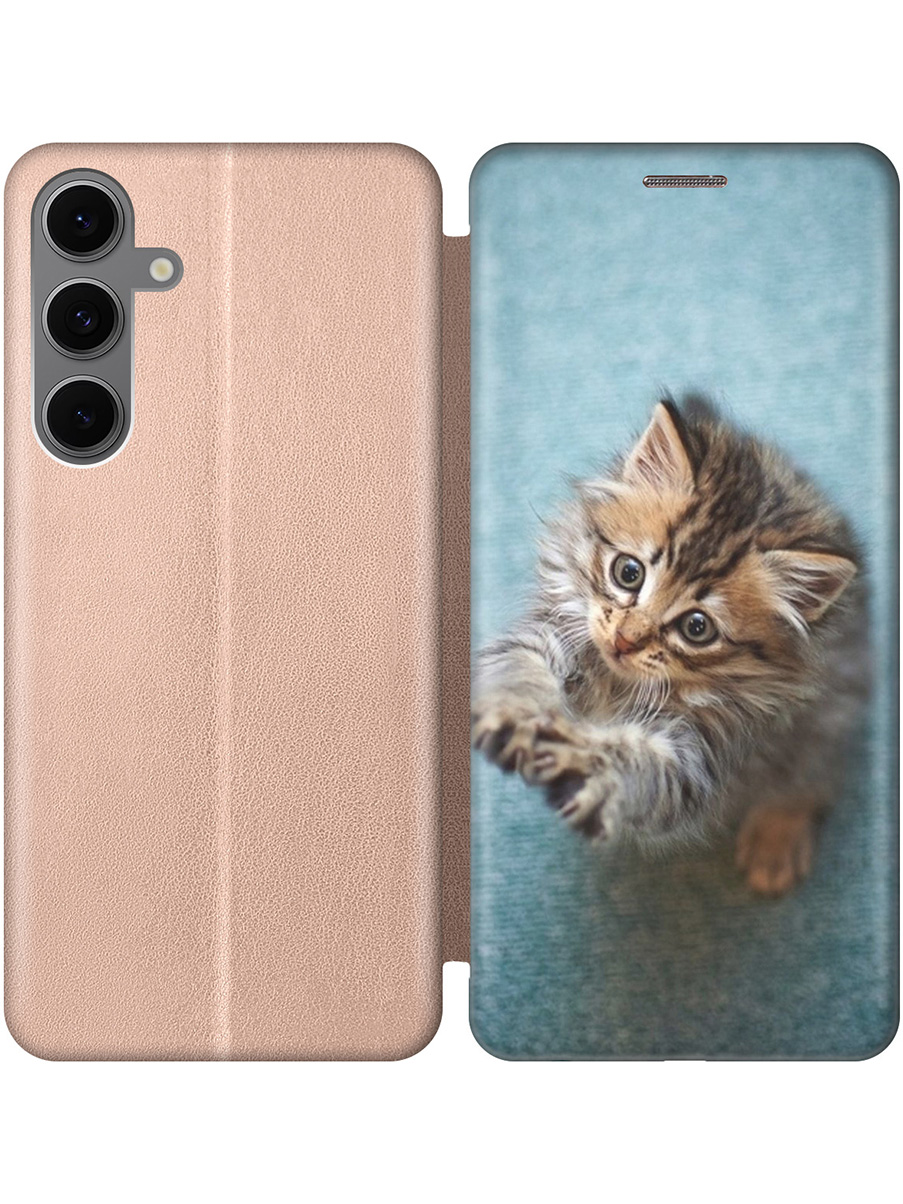 

Чехол-книжка на Samsung Galaxy S24 FE с принтом "Котёнок на голубом" золотой, Золотистый;белый;голубой;коричневый, 786718111