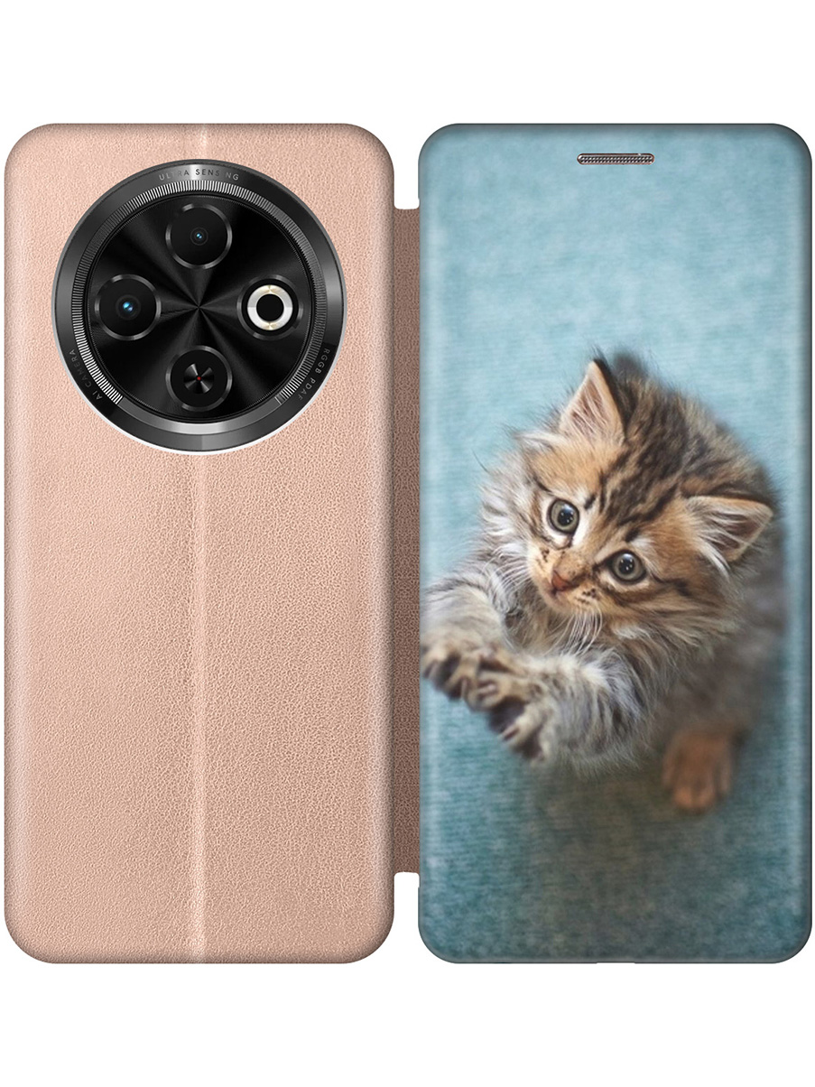 

Чехол-книжка на Tecno Spark 30C с принтом "Котёнок на голубом" золотой, Золотистый;белый;голубой;коричневый, 786716311