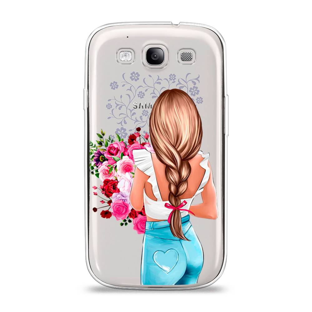

Чехол на Samsung Galaxy S3 "Девушка с цветами", Коричневый;розовый;голубой, 23750-6