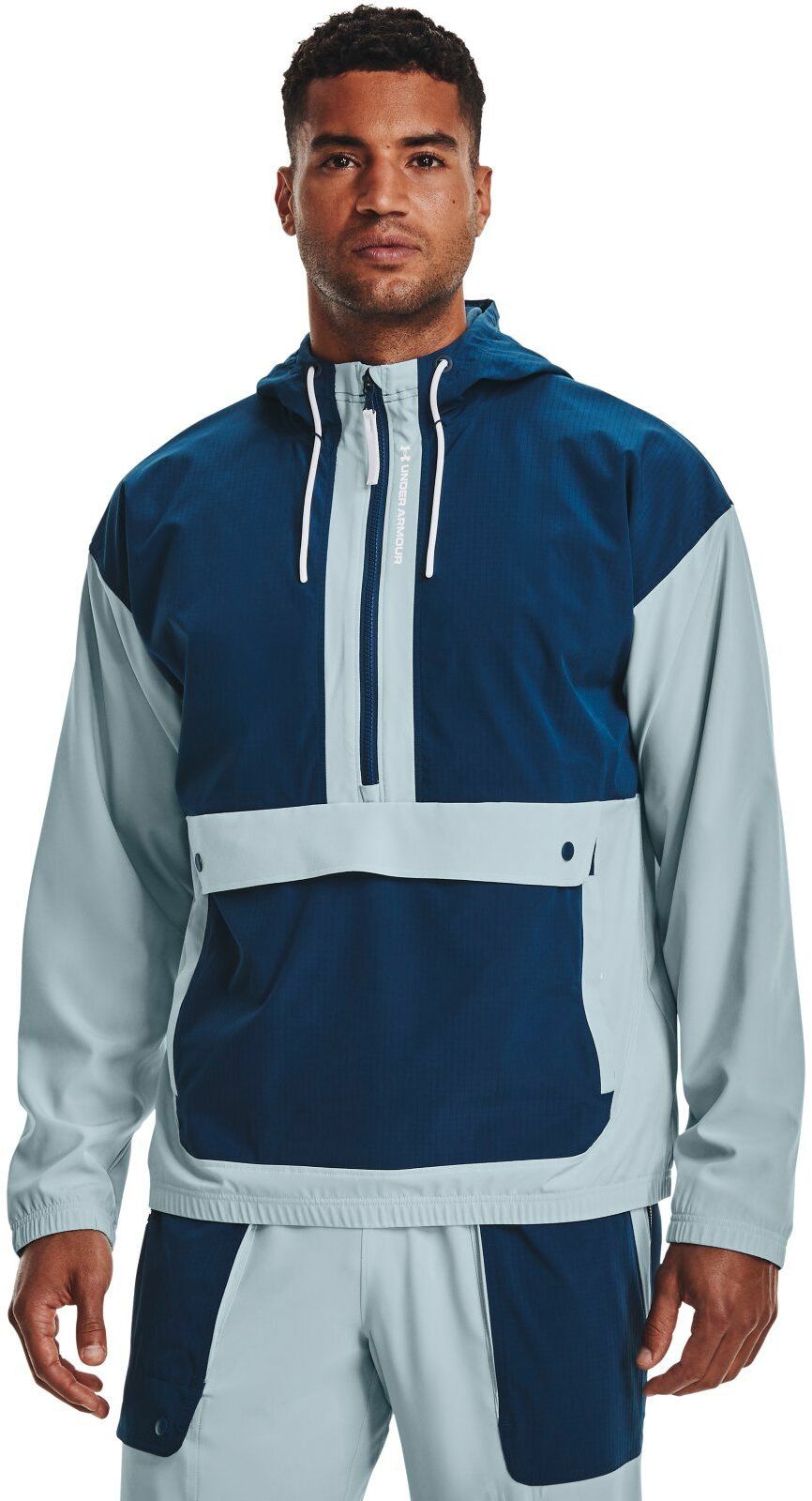 

Анорак мужской Under Armour Rush Woven Hooded Popover синий XL, Rush Woven Hooded Popover