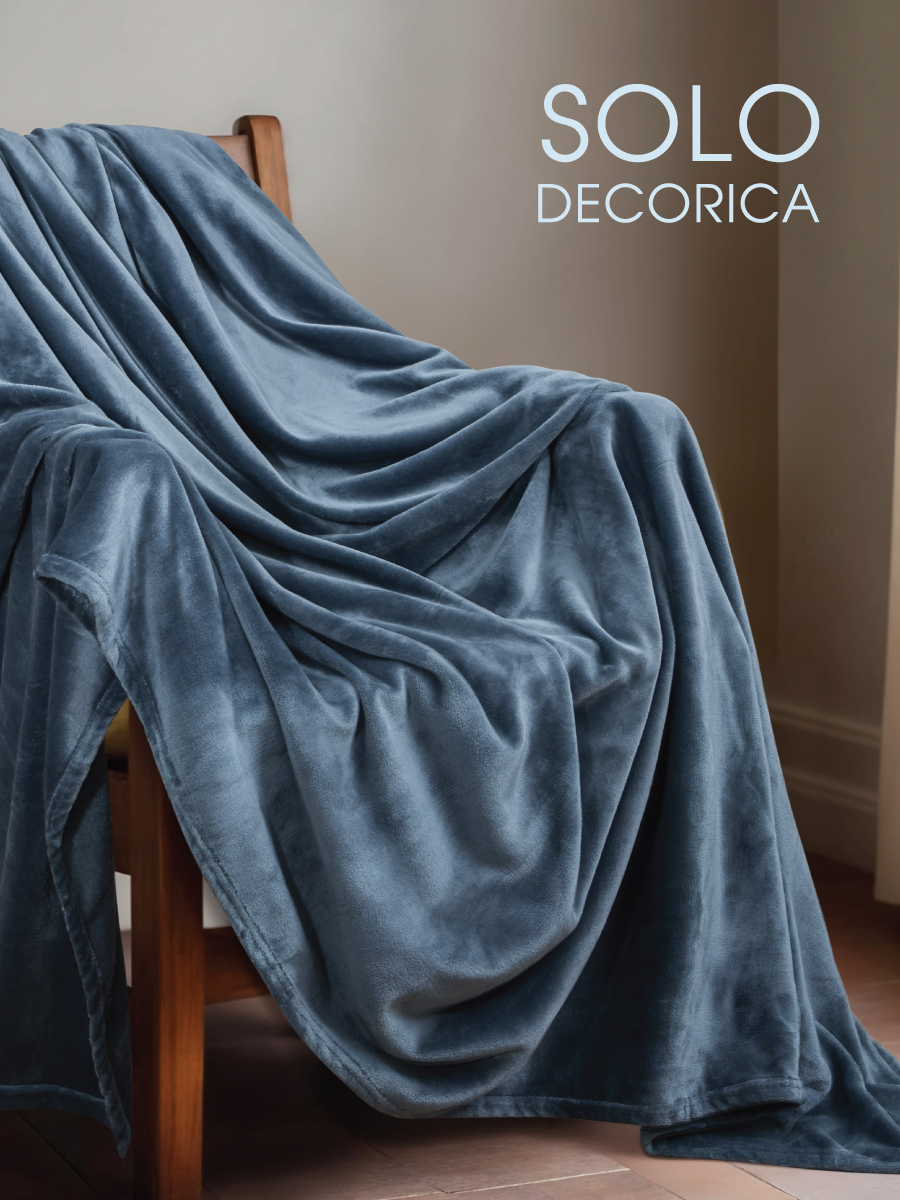 Плед Solo Decorica из велсофта в подгибку SJPL-H150, индиго, 150х200