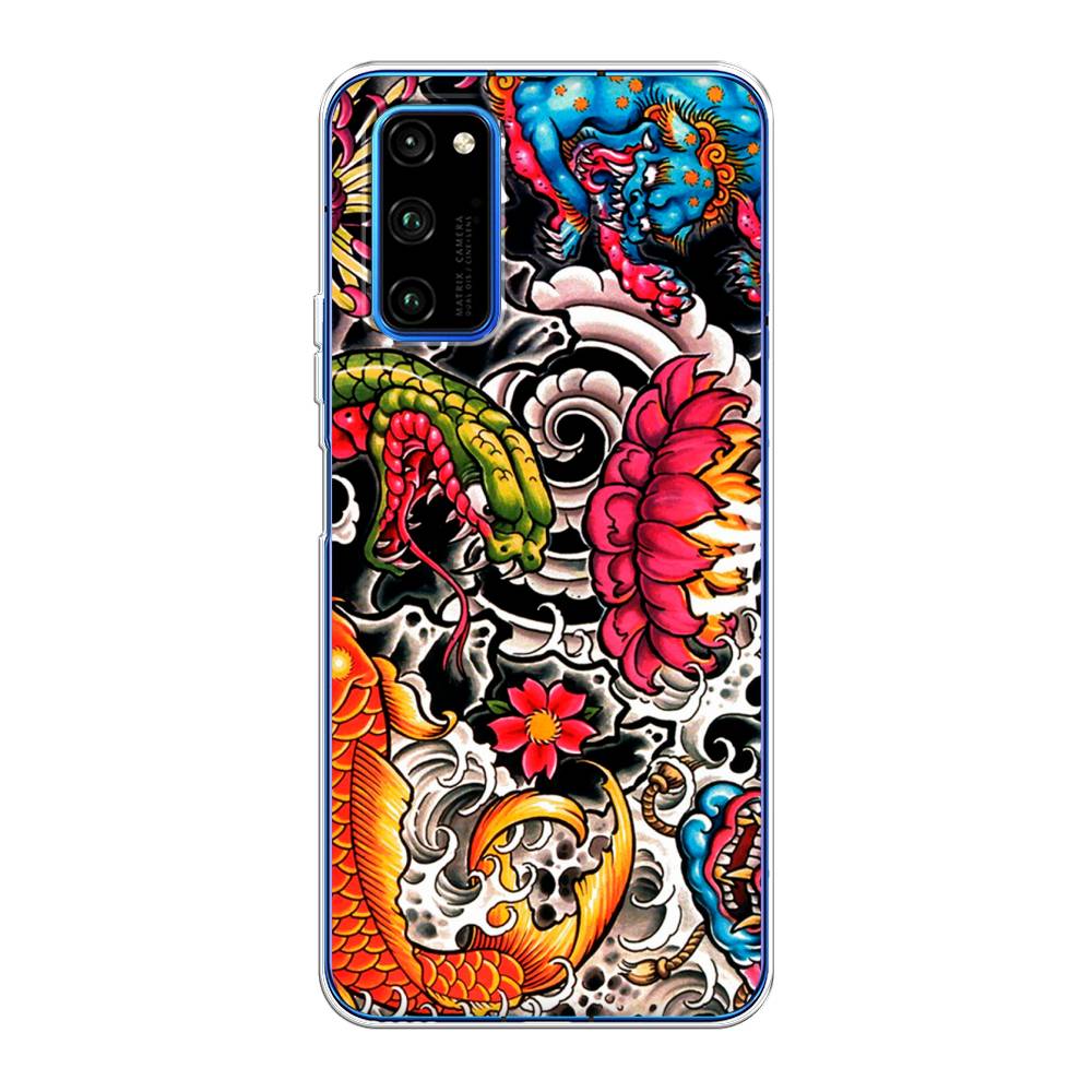 

Чехол на Huawei Honor V30 Pro "Японское искусство", Красный;оранжевый;голубой, 611450-4