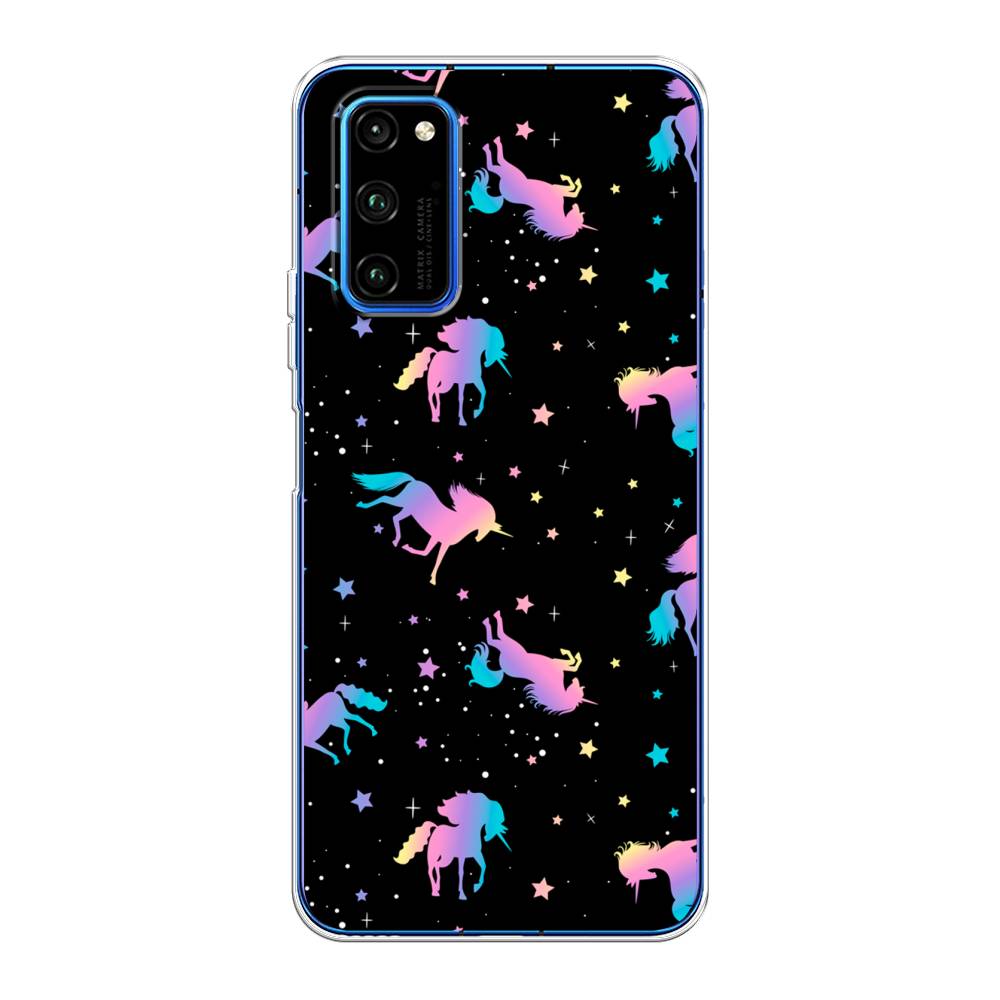 

Чехол на Huawei Honor V30 Pro "Единороги градиент", Черный;розовый;голубой, 611450-1