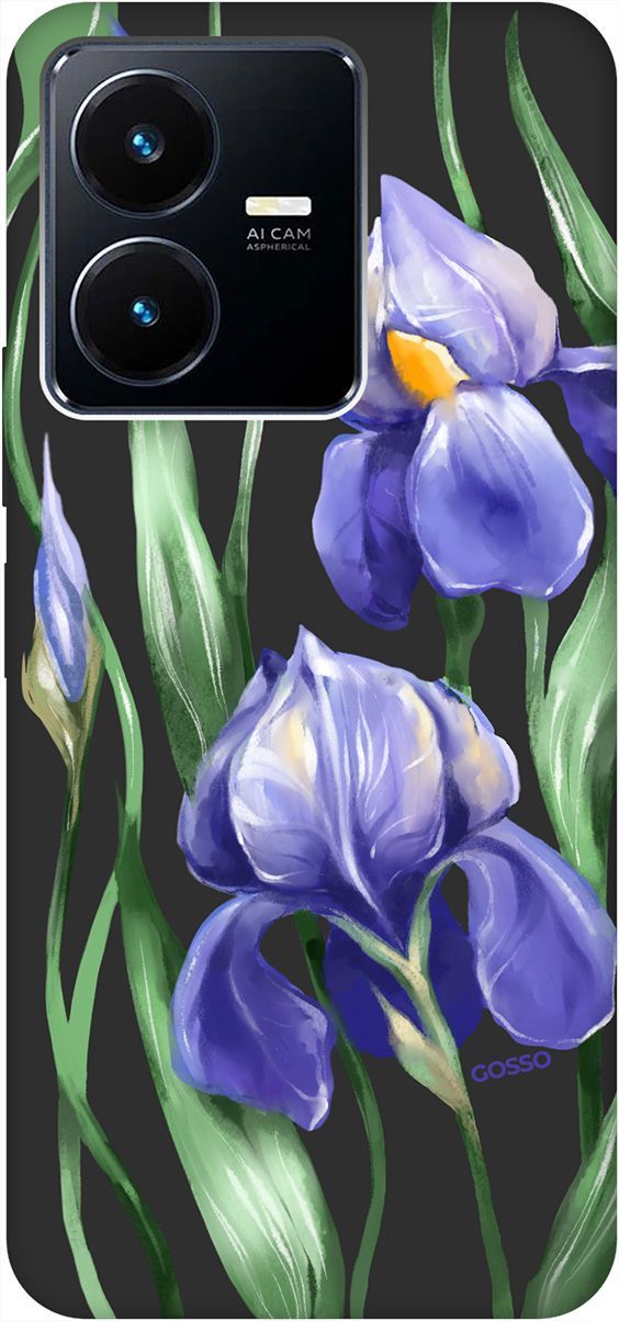 

Матовый Soft Touch Чехол на Vivo Y22 с 3D принтом "Amazing Irises" черный, Черный;зеленый, 157804