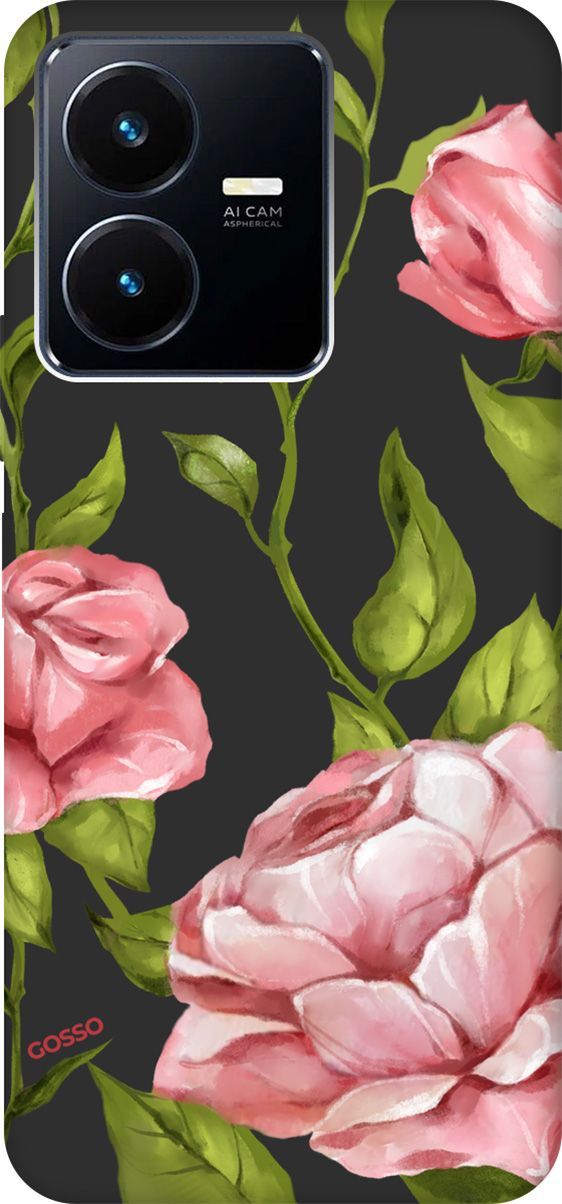 

Матовый Soft Touch Чехол на Vivo Y22 с 3D принтом "Amazing Roses" черный, Черный;зеленый, 157804