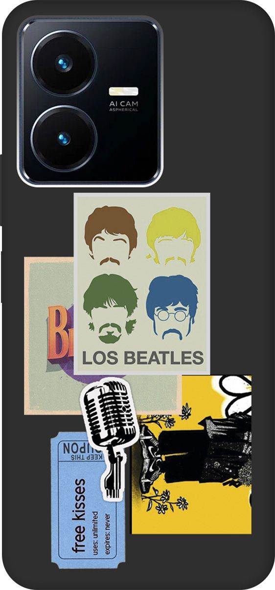 

Матовый Soft Touch Чехол на Vivo Y22 с 3D принтом "Beatles Stickers" черный, Черный;белый, 157803