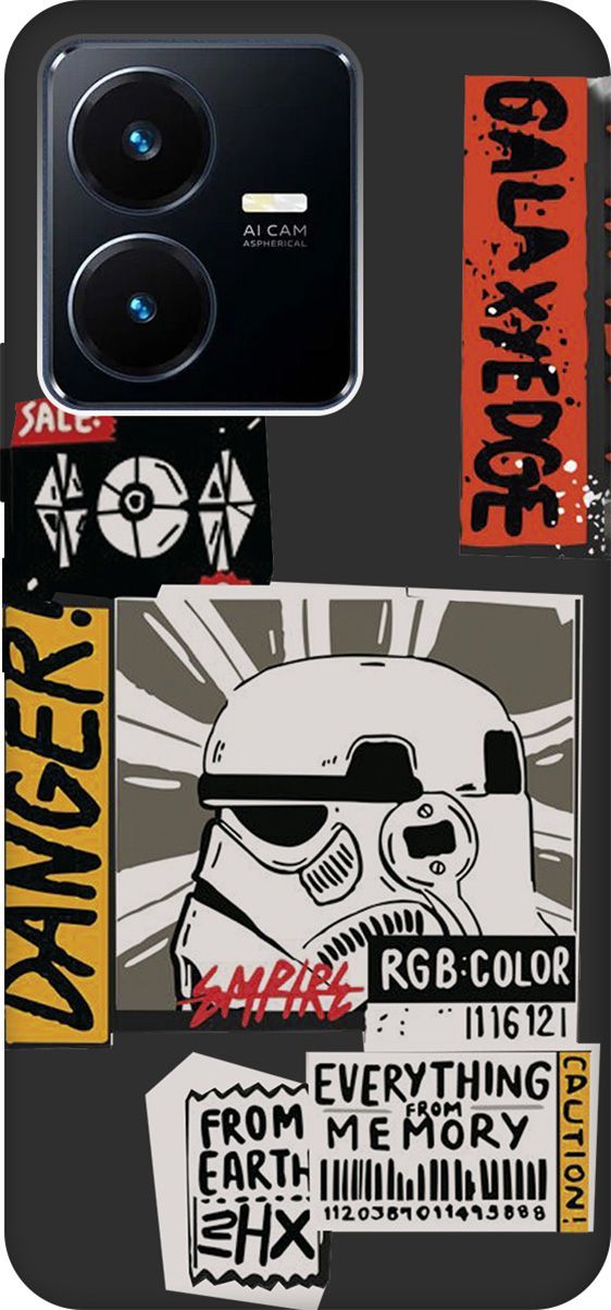 

Чехол на Vivo Y22 с 3D принтом "Stormtrooper Stickers" черный, Черный;белый, 157803